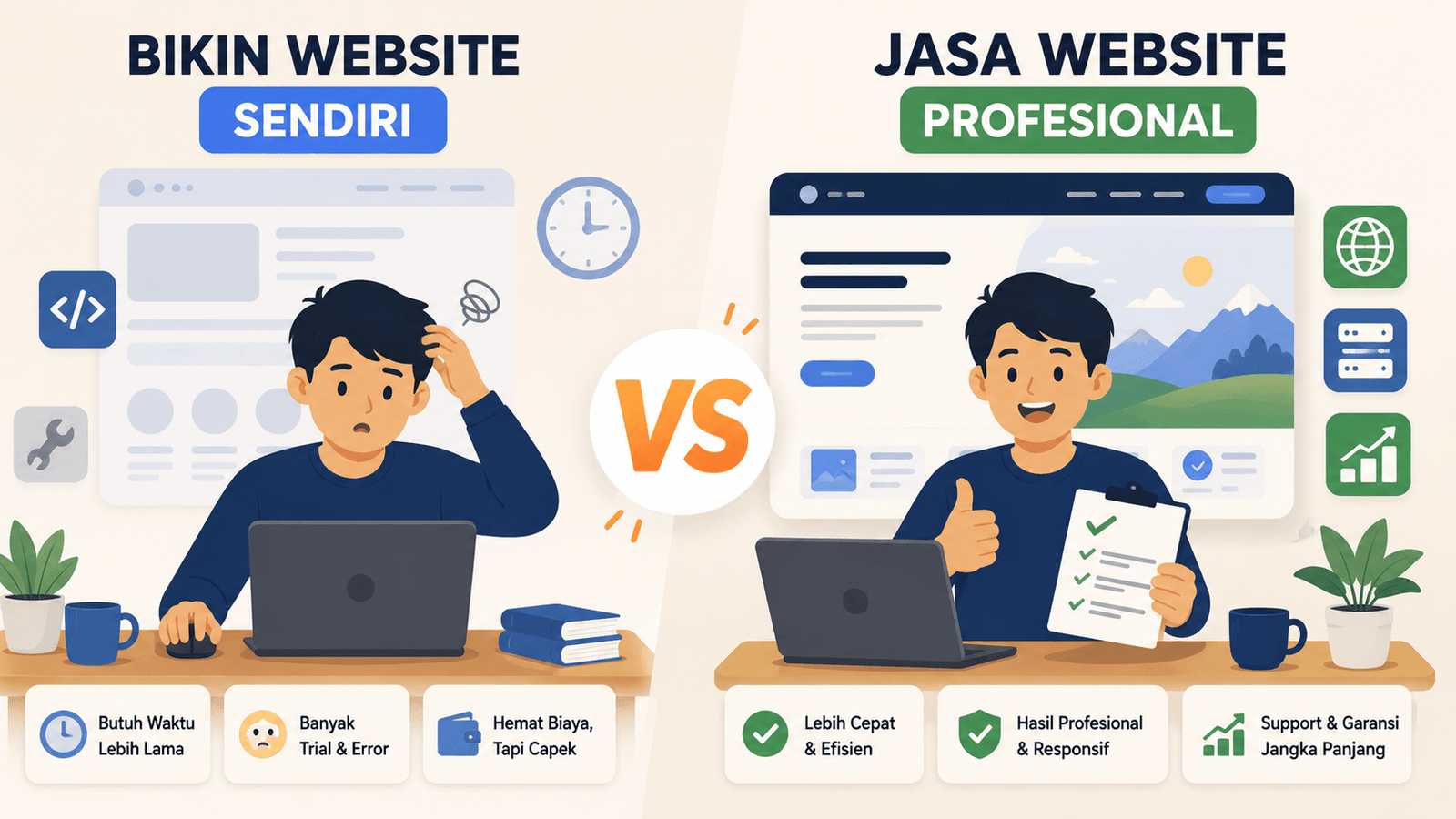 Perbandingan bikin website sendiri vs jasa pembuatan website profesional